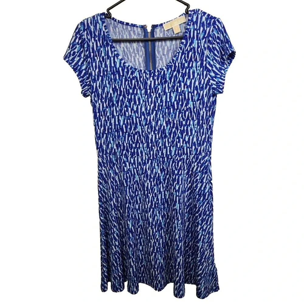 MICHAEL Michael Kors Mini Dress Small Blue White Abstract Short Sleeve Casual